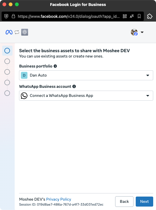 Select business assets screen